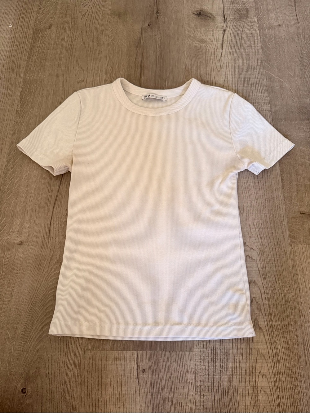 Zara Short Sleeve Ribbed Tee in White